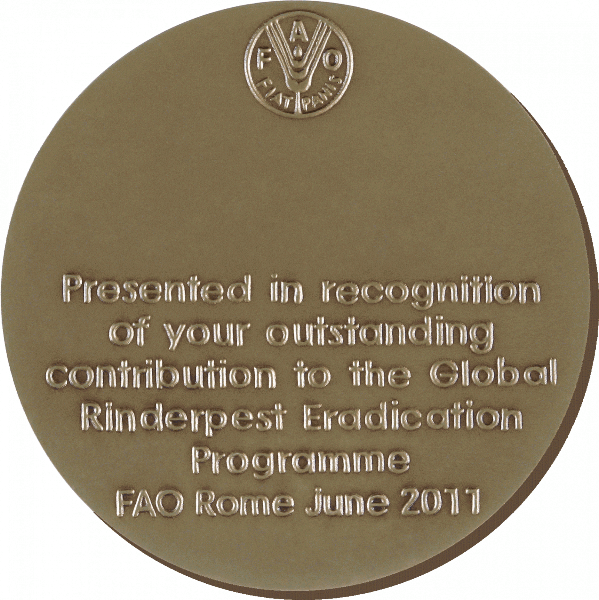 FAO Medal for Rinderpest Eradication back FAO Medal for Rinderpest Eradication back